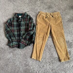 Tommy Bahama Green Plaid Shirt and Corduroy Pants Set